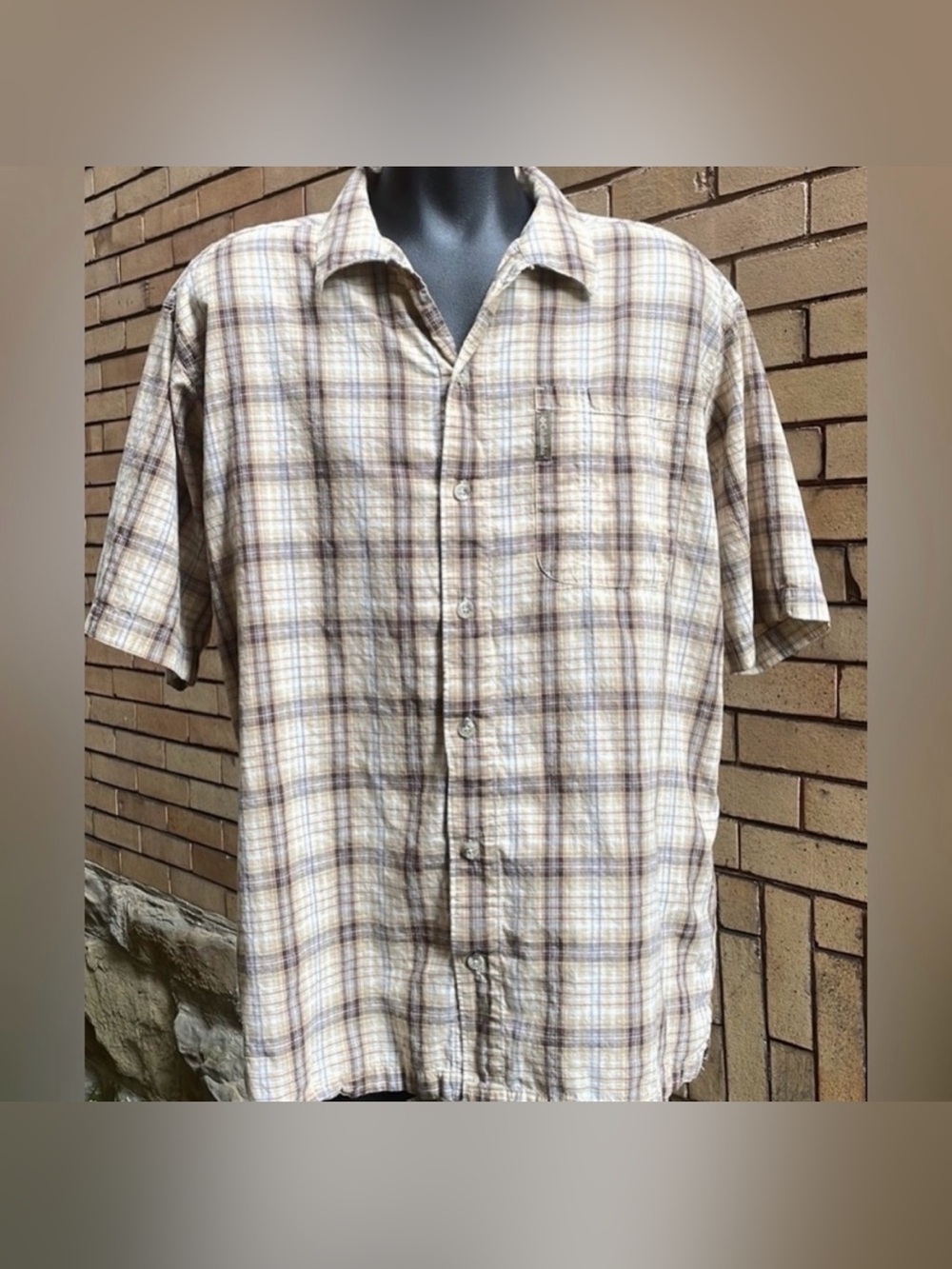 Vintage Y2K Columbia Espresso Brown Blue Plaid Button Down Shirt Size Large
